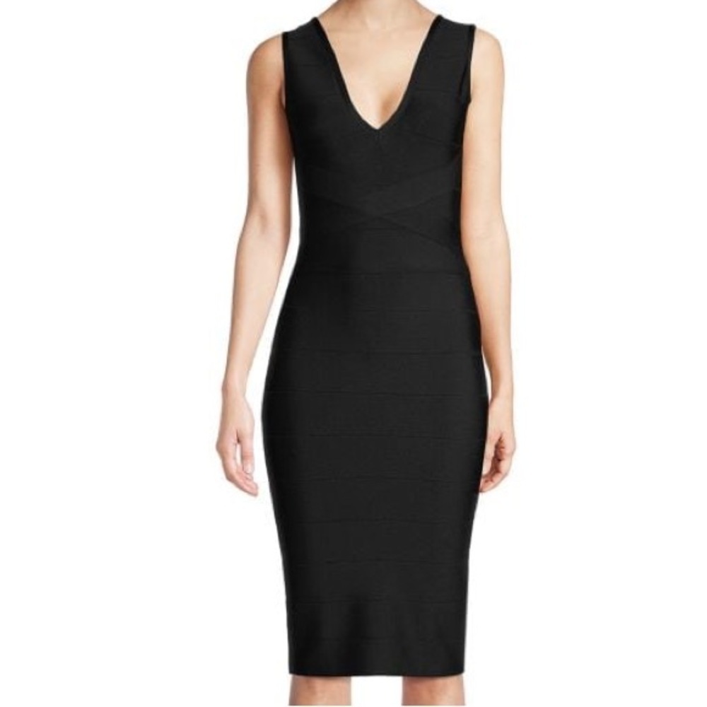 Black V Neck Calvin Klein Bandage Dress Size S